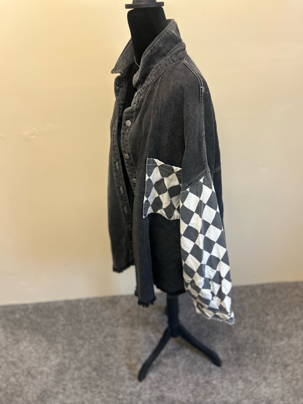 POL Black and White Checker Denim Shacket NEW Size XL - Picture 7 of 9